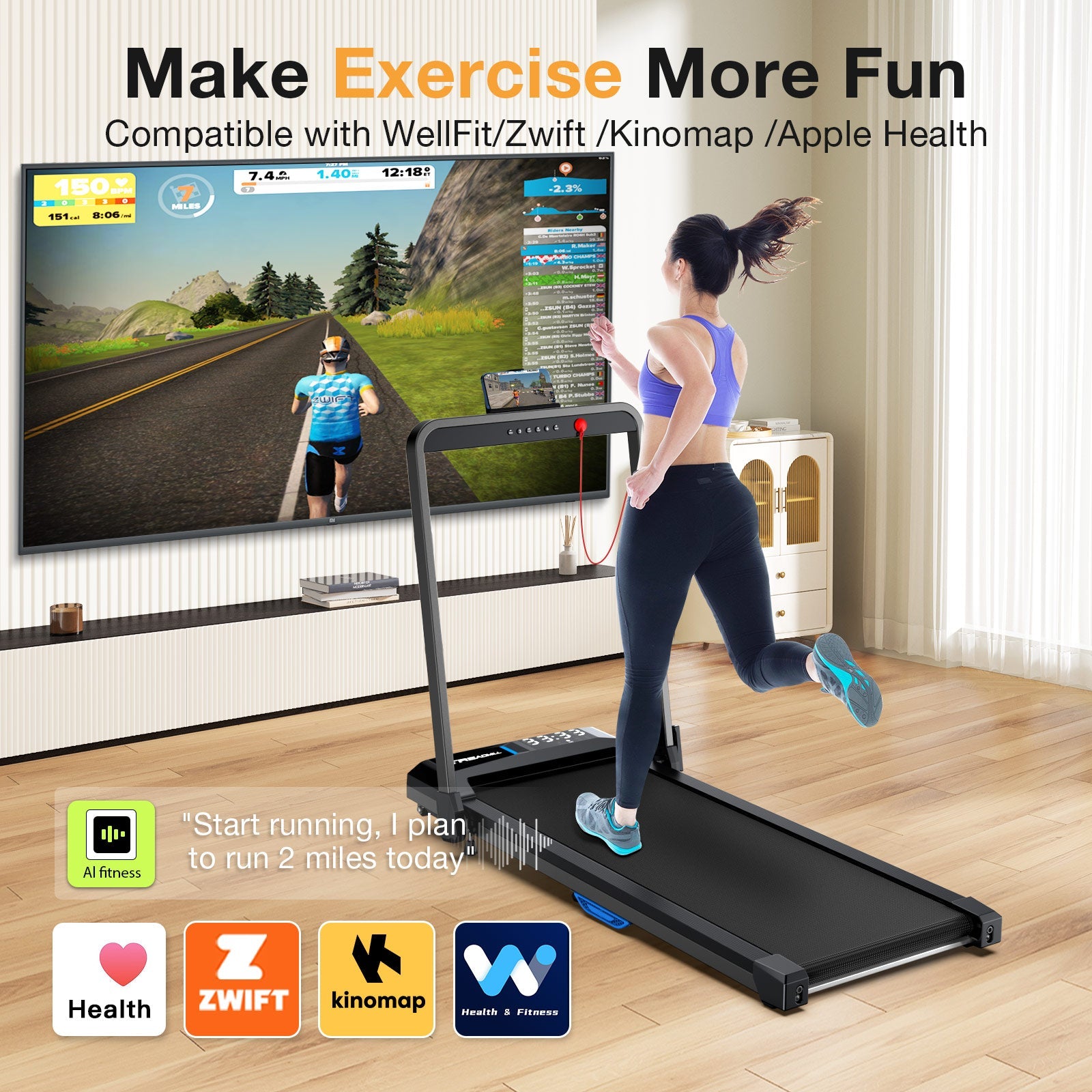 2026 Upgraded-TM010 Smart 2 in 1 Folding 10% Incline Treadmill