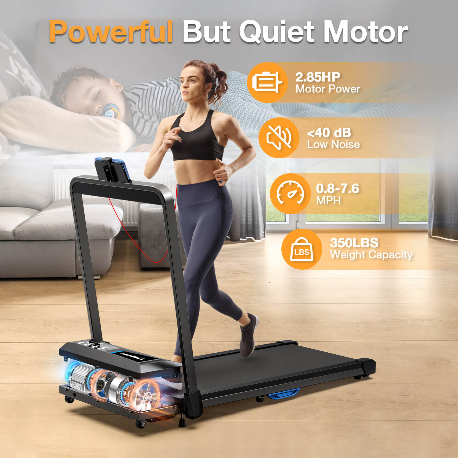 2026 Upgraded-TM010 Smart 2 in 1 Folding 10% Incline Treadmill