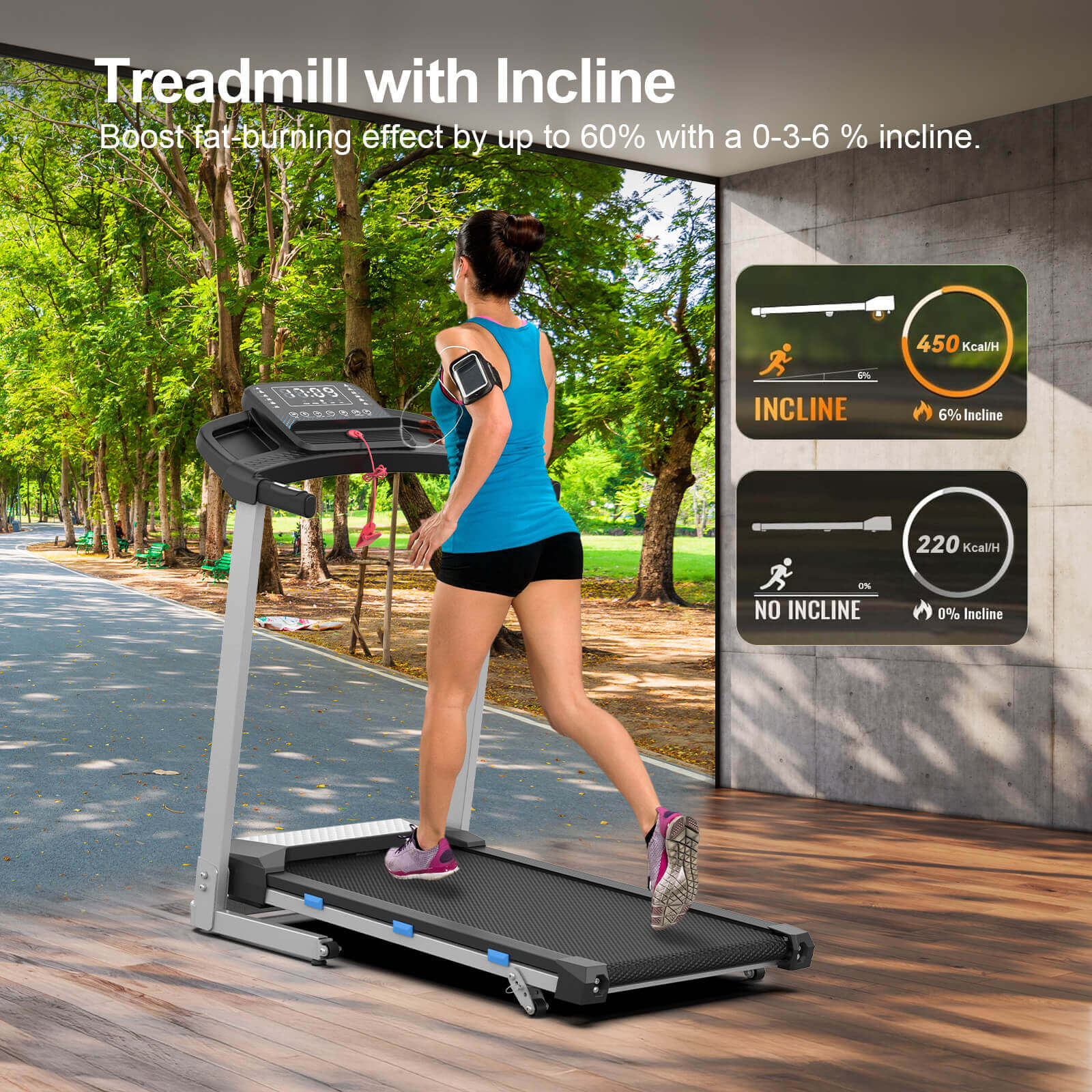 TM015-Foldable Incline Treadmill With Side Rails 350 lbs Capacity
