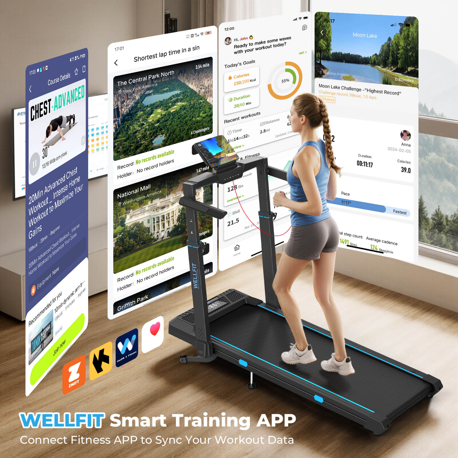 TM032 Height-Adjustable Treadmill with 10% Auto Incline 17*44 Inch Running Area