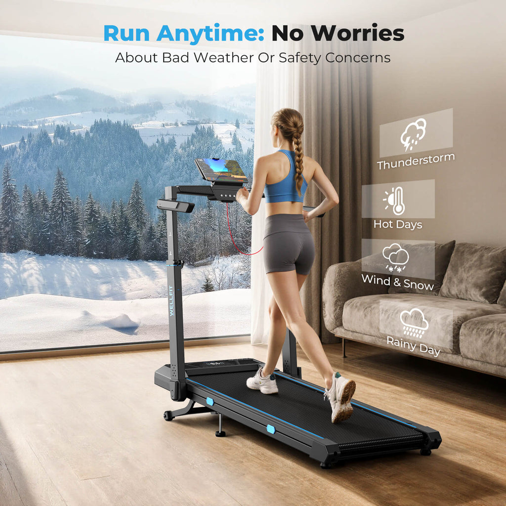 TM032 Height-Adjustable Treadmill with 10% Auto Incline 17*44 Inch Running Area