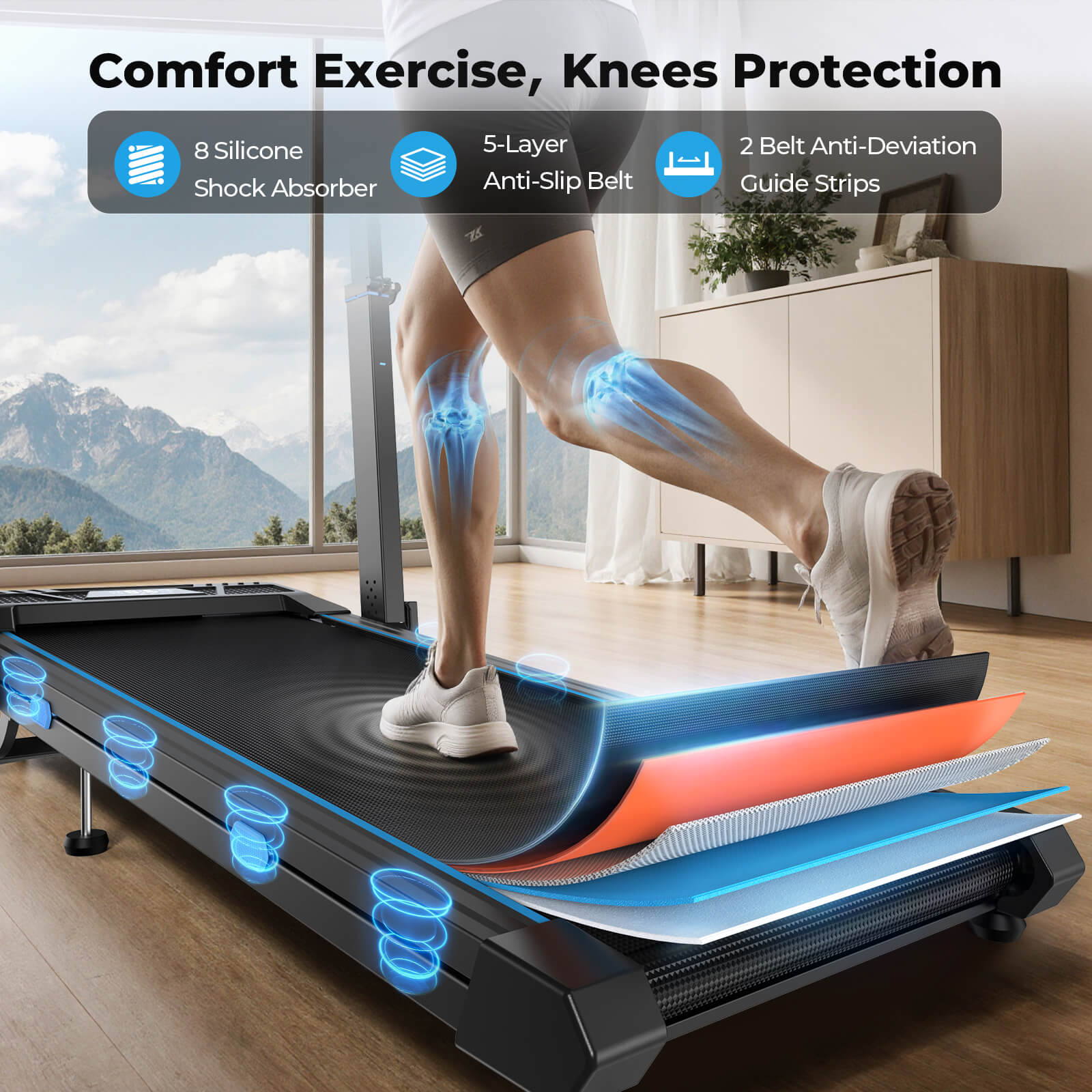 TM032 Height-Adjustable Treadmill with 10% Auto Incline 17*44 Inch Running Area