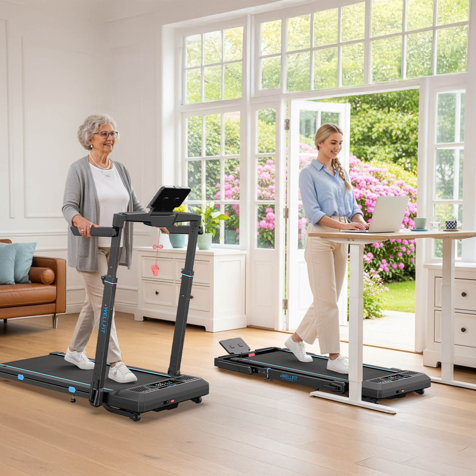 TM032 Height-Adjustable Treadmill with 10% Auto Incline 17*44 Inch Running Area